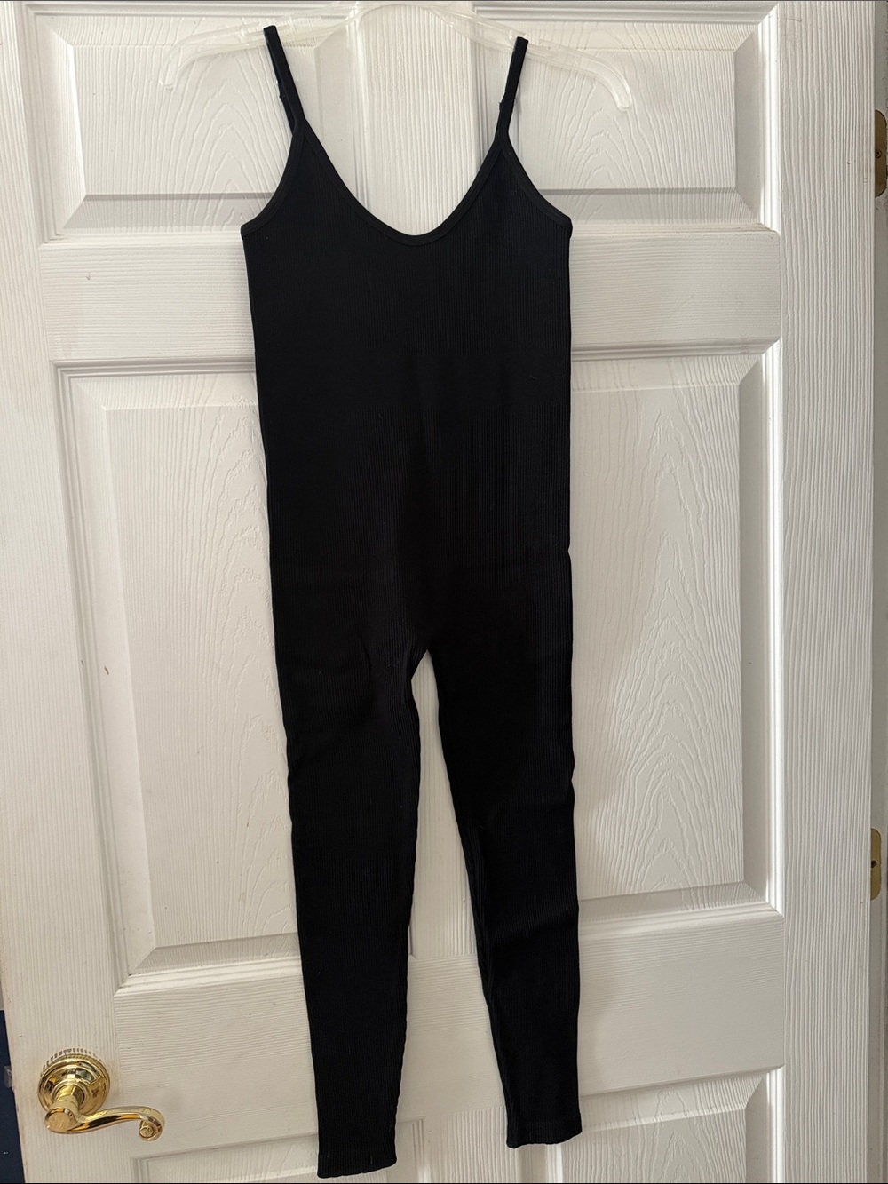 Women's Black Ribbed Slim Jumpsuit with Thin Straps